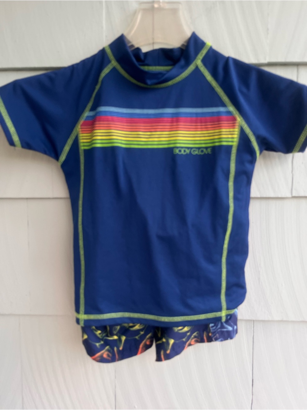 Body Glove Boys Navy Rash Guard with Rainbow Stripe